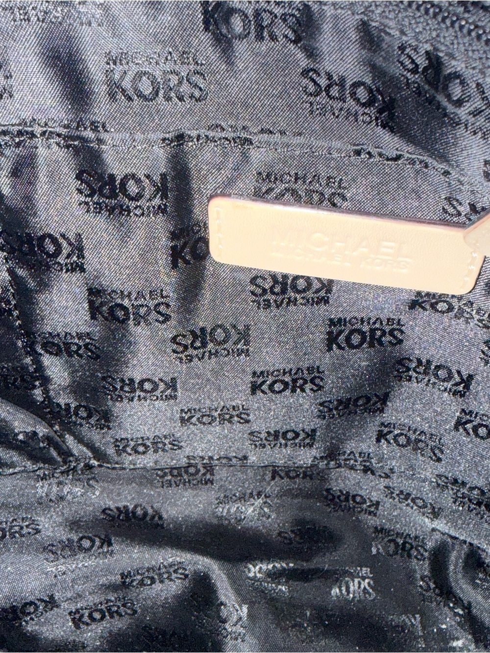 Michael Kors Black Patent Logo Tote with Natural Leather Handles - Picture 3 of 3